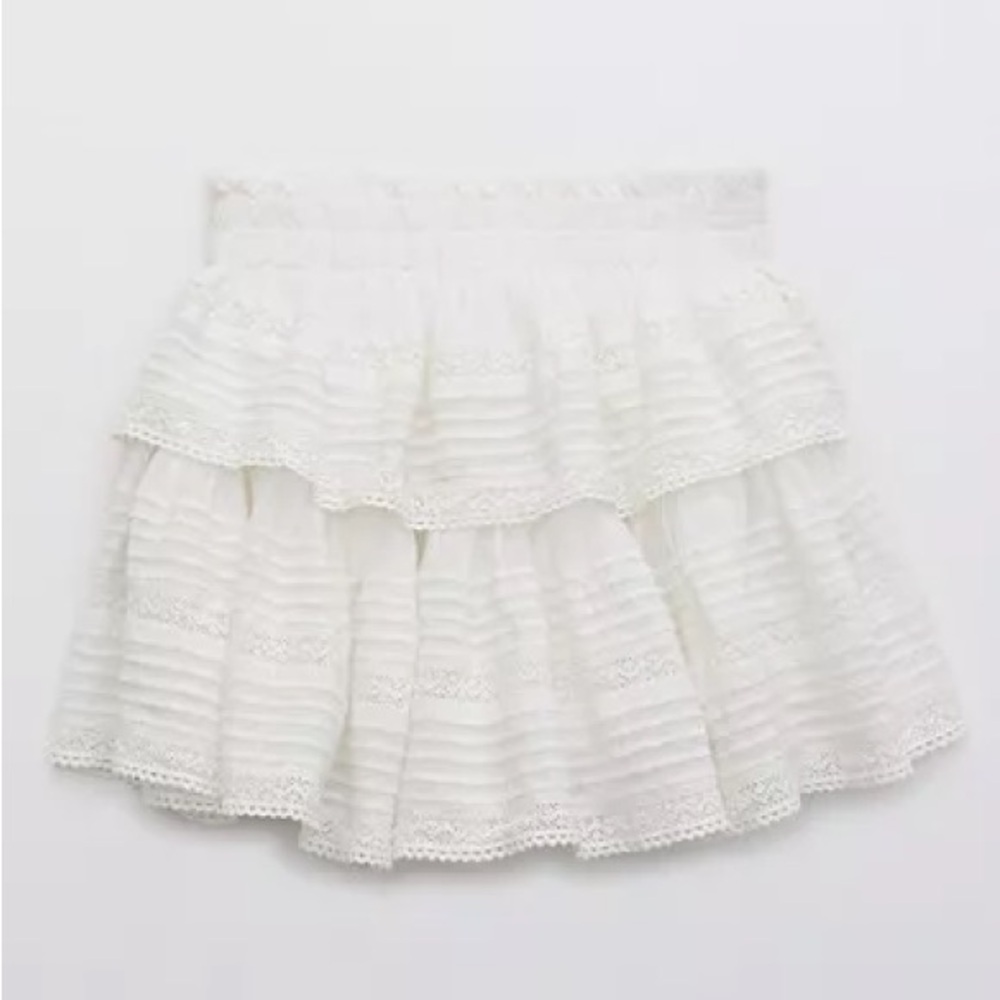 Aerie ruffle skirt white lace lined mini skirt XS